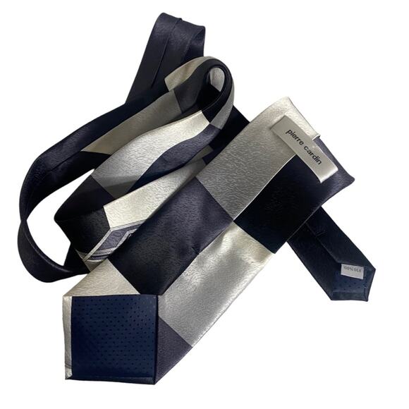 100% Silk Tie by Pierre Cardin - Black, Gray and Silver Pattern Design Wedding - Picture 4 of 9